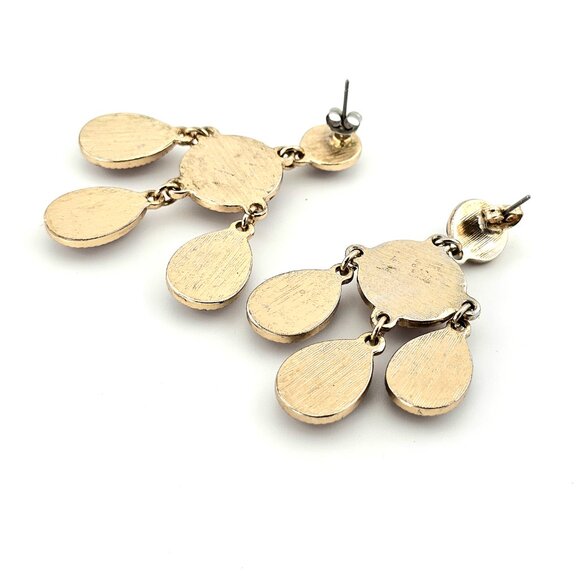 Burgundy Faceted Drop Earrings Gold Tone Teardrop Statement - Picture 5 of 5